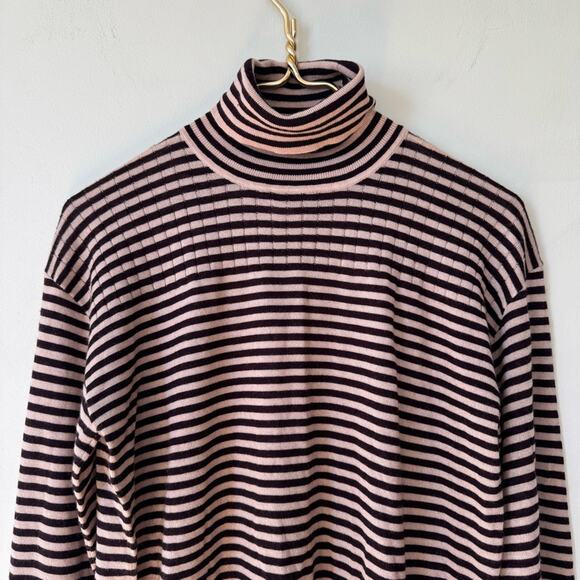 NWT Reiss Cedric Wool Striped Roll Neck Turtleneck Jumoer Dusty Pink Bordeaux S - Picture 5 of 10